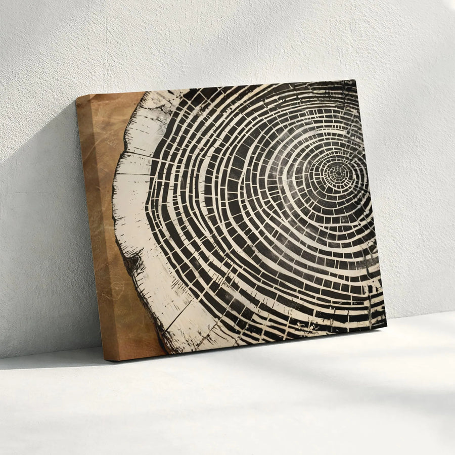 Abstract Tree Ring Wall Art | Monochrome Concentric Wood Grain Print | Premium Gallery Wrapped Canvas | Modern Minimalist Home Decor Gift