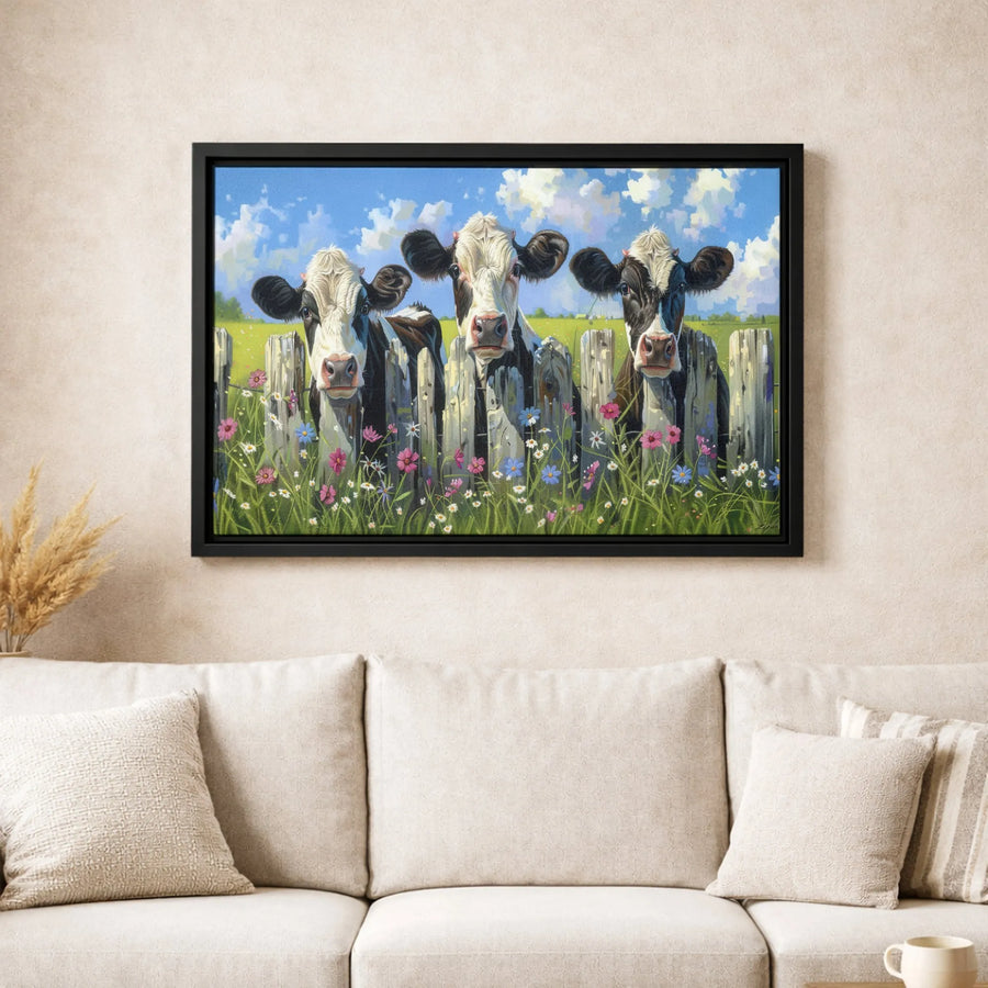 Three Cows Canvas Wall Art | Farmhouse Animal Portrait | Premium Fade-Resistant Gallery Wrap | Rustic Country Home Decor Gift