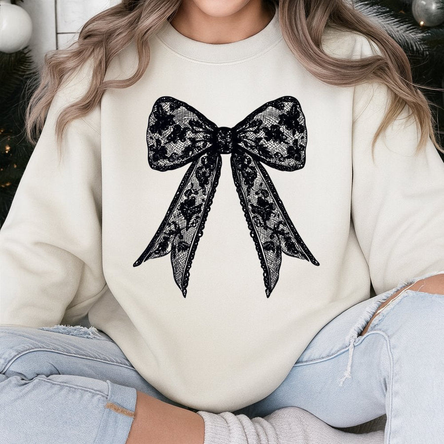 Coquette Lace Bow Sweatshirt | Aesthetic Floral Ribbon Graphic Design | Premium Cotton Blend Crewneck | Trendy Gift for Women & Girls