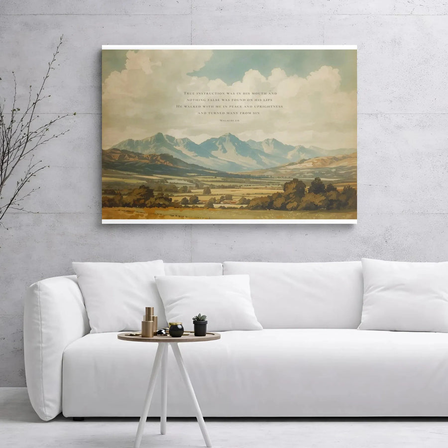 Malachi 2:6 Bible Verse Canvas Wall Art | Vintage Mountain Landscape Print | Premium 1.25" Gallery Wrap | Christian Home Decor Gift for Believers