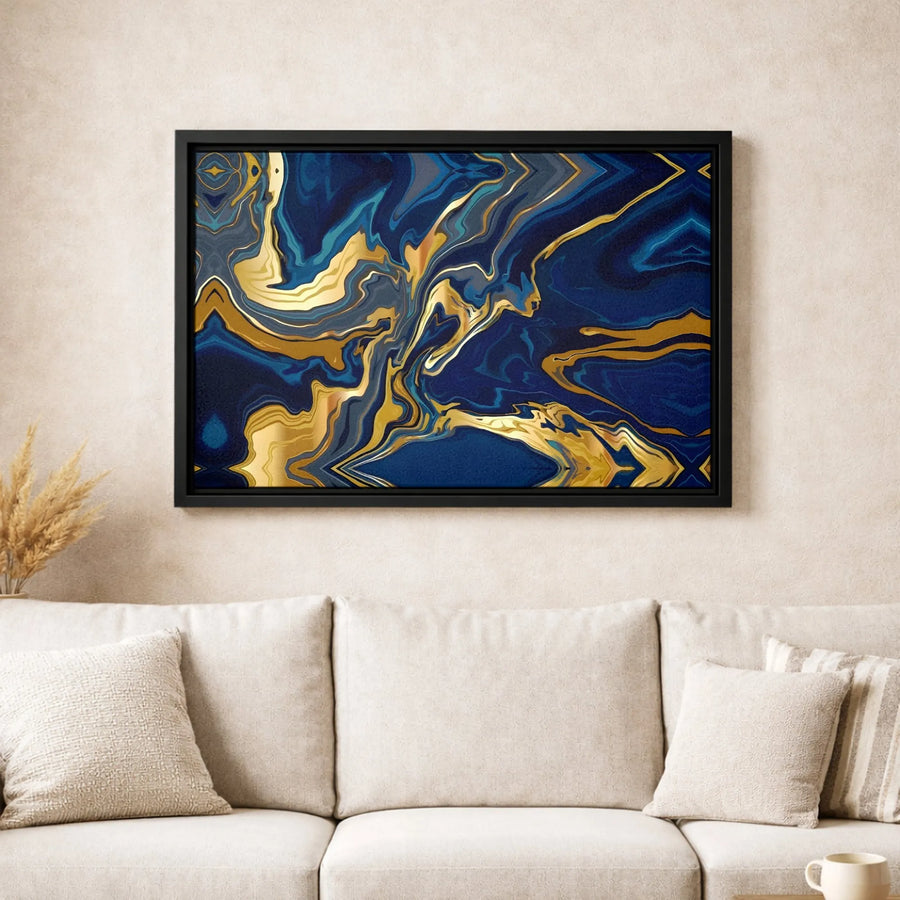 Abstract Blue and Gold Marble Wall Art | Liquid Ink Fluid Design | Premium 1.25" Gallery Canvas | Modern Home Decor Gift