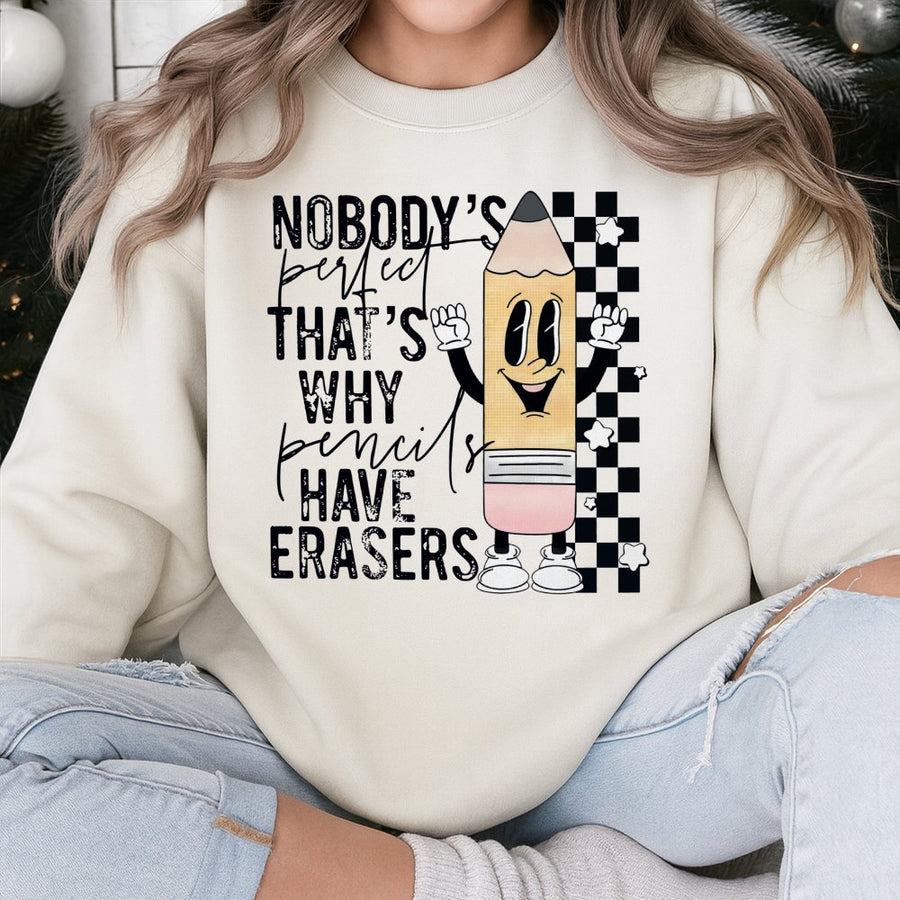 Teacher Pencil Sweatshirt | Retro Checkered Eraser Design | Premium Cotton Blend | Funny Gift for Teachers and Students