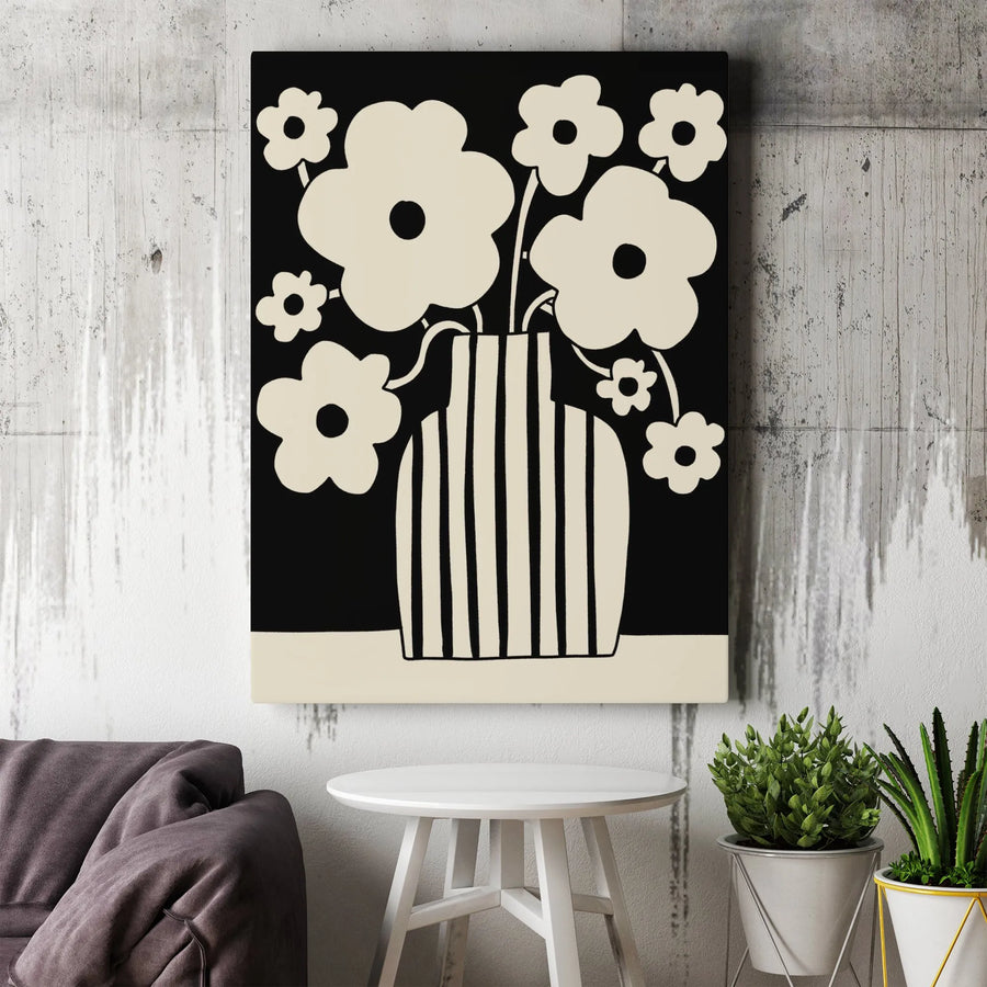 Minimalist Flower Vase Canvas Wall Art | Black and White Botanical Illustration | Premium Gallery Wrapped Canvas | Modern Home Decor Gift