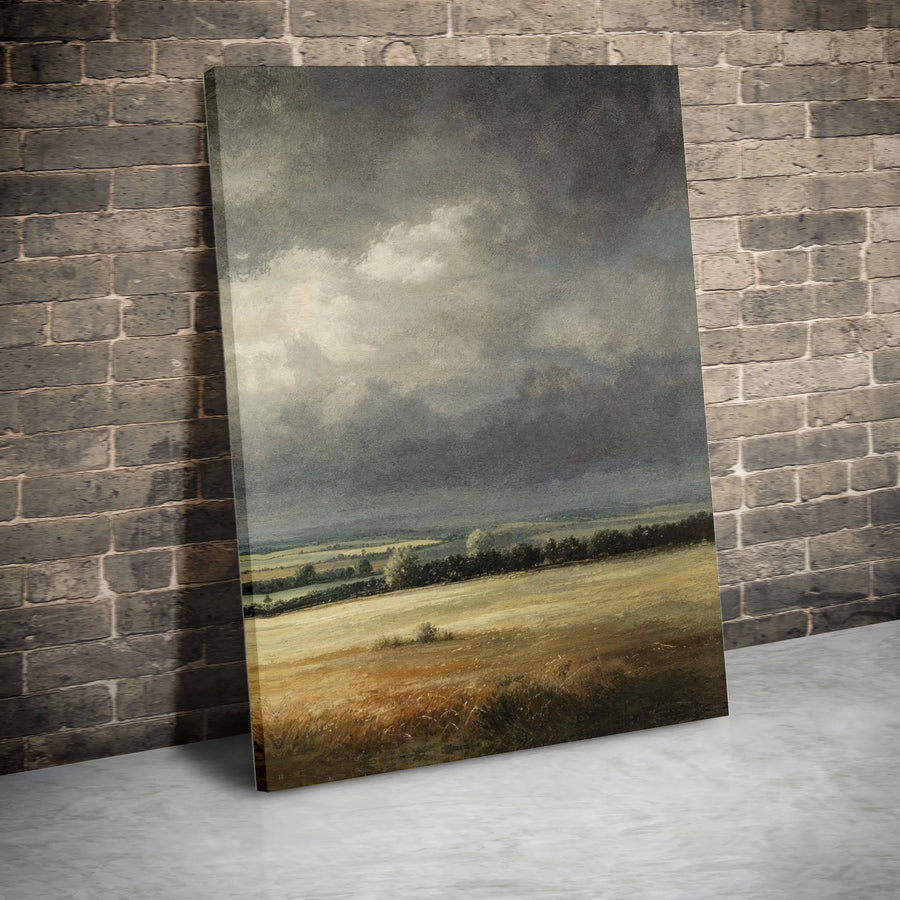 Moody Landscape Canvas Wall Art | Vintage Stormy Sky Painting Print | Premium Gallery Wrapped Canvas | Farmhouse Living Room Decor