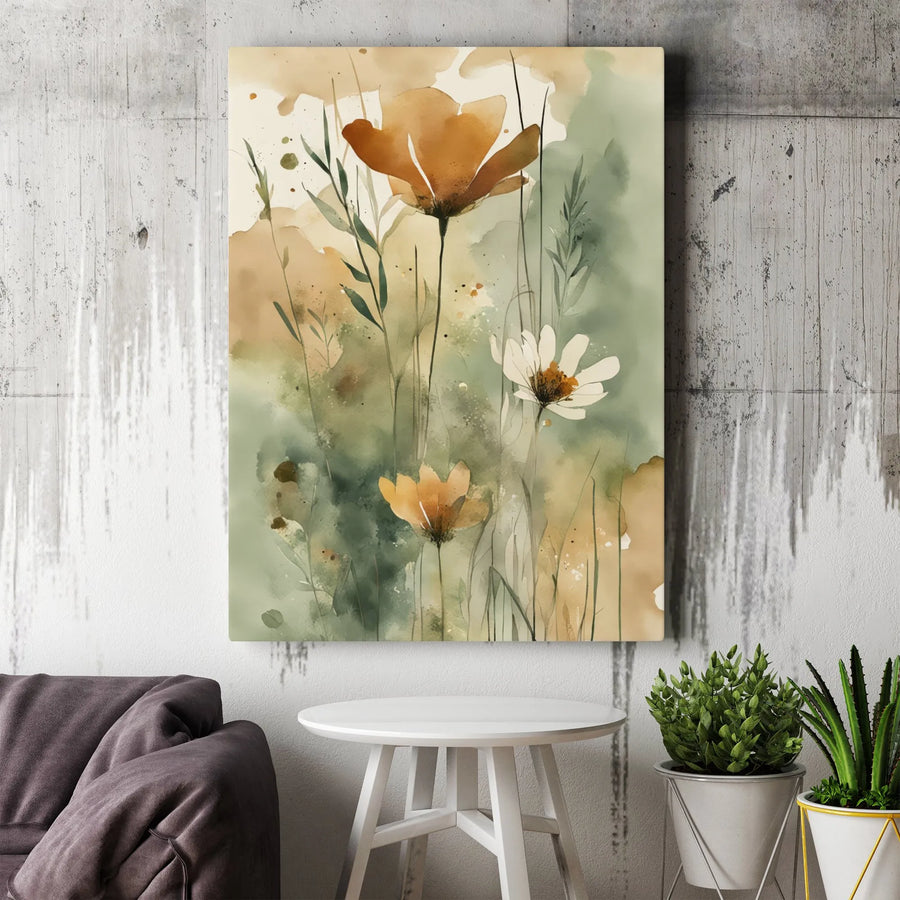 Watercolor Wildflower Canvas Wall Art | Abstract Botanical Painting Print | Premium Gallery Wrapped Canvas | Modern Minimalist Home Decor Gift