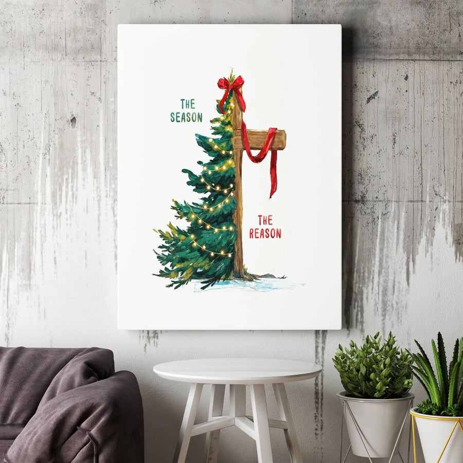 Christmas Tree Cross Canvas Print | The Season The Reason Religious Wall Art | Premium Gallery Wrapped Decor | Christian Holiday Gift for Home