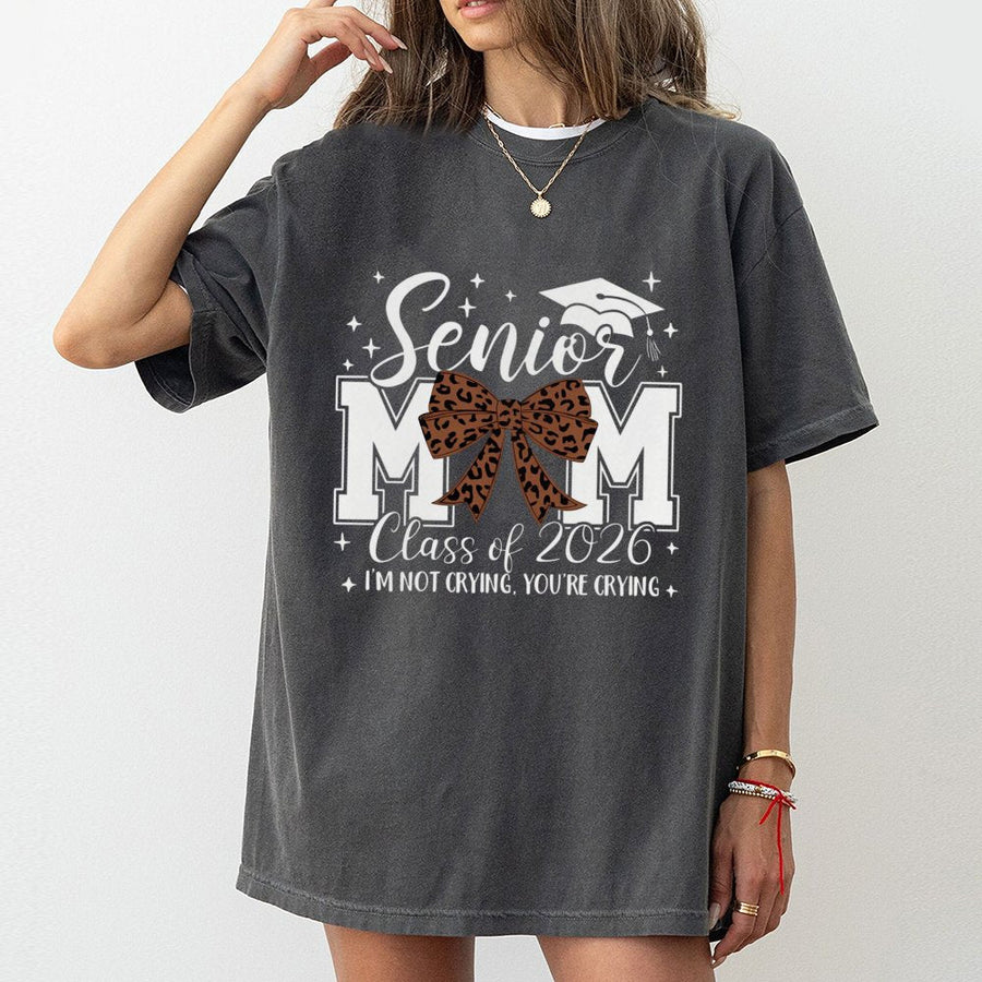 Senior Mom 2026 T-Shirt | Leopard Bow Graduation Graphic | 100% Cotton Premium Tee | Proud Mama Gift Class of 2026