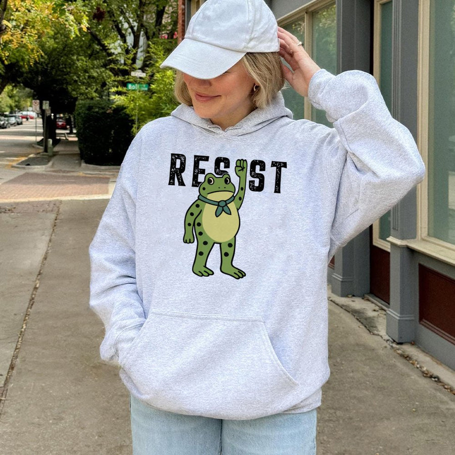 Resist Frog Graphic Hoodie | Protest Art Apparel | Premium Cotton Blend Pullover | Unisex Gift for Activists