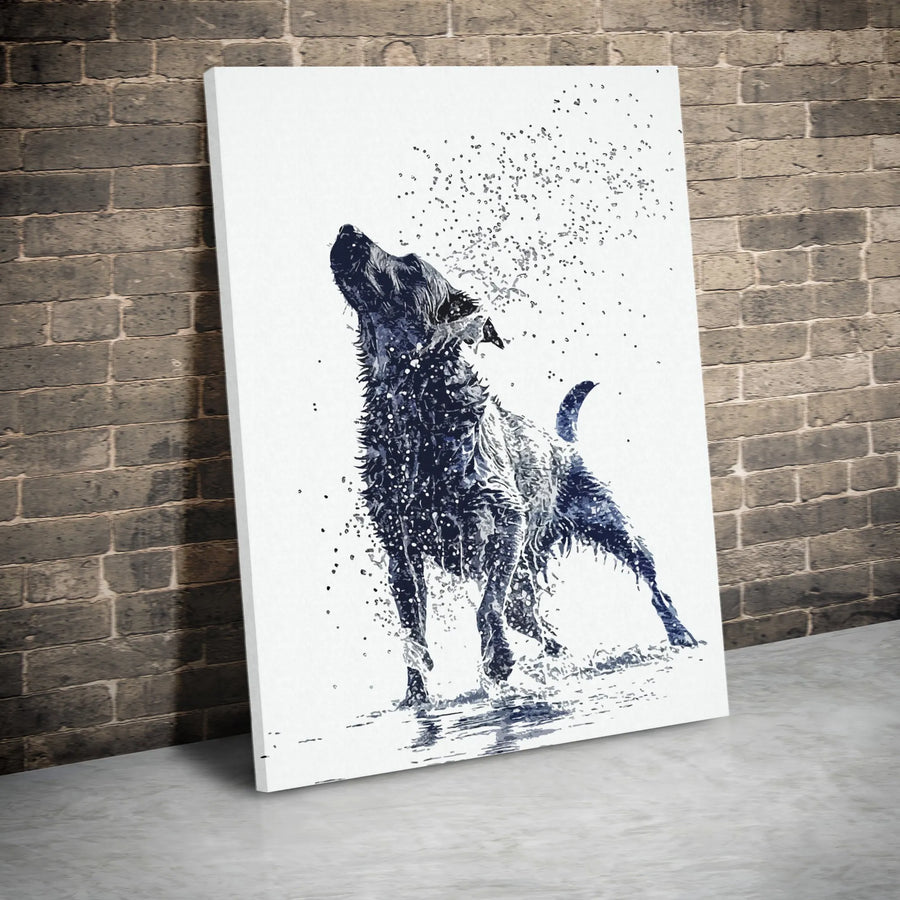 Wet Dog Shaking Off Water Canvas Art | Abstract Pet Splash Print | Premium Gallery Wrapped Decor | Modern Animal Lover Home Office Gift
