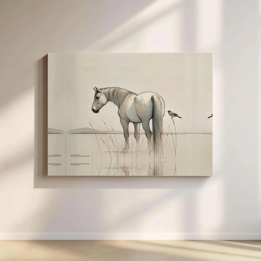 Horse and Bird Sketch Canvas Wall Art | Minimalist Equestrian Line Drawing | Premium 1.25-inch Gallery Wrapped Print | Elegant Farmhouse Decor Gift