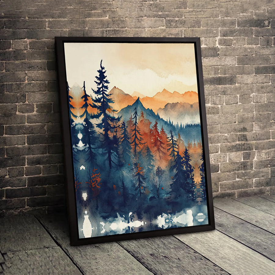 Mountain Forest Landscape Canvas Art | Watercolor Pine Trees Wall Decor | Premium Fade-Resistant Print | Nature Lover Gift for Home Office