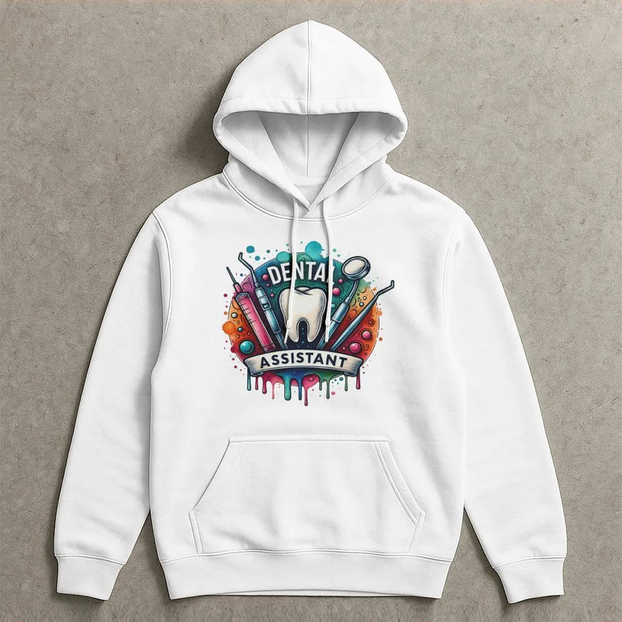 Dental Assistant Hoodie | Colorful Watercolor Tooth Design | Cotton-Poly Blend | Premium Gift for Dental Hygienist or Dentist Office Staff