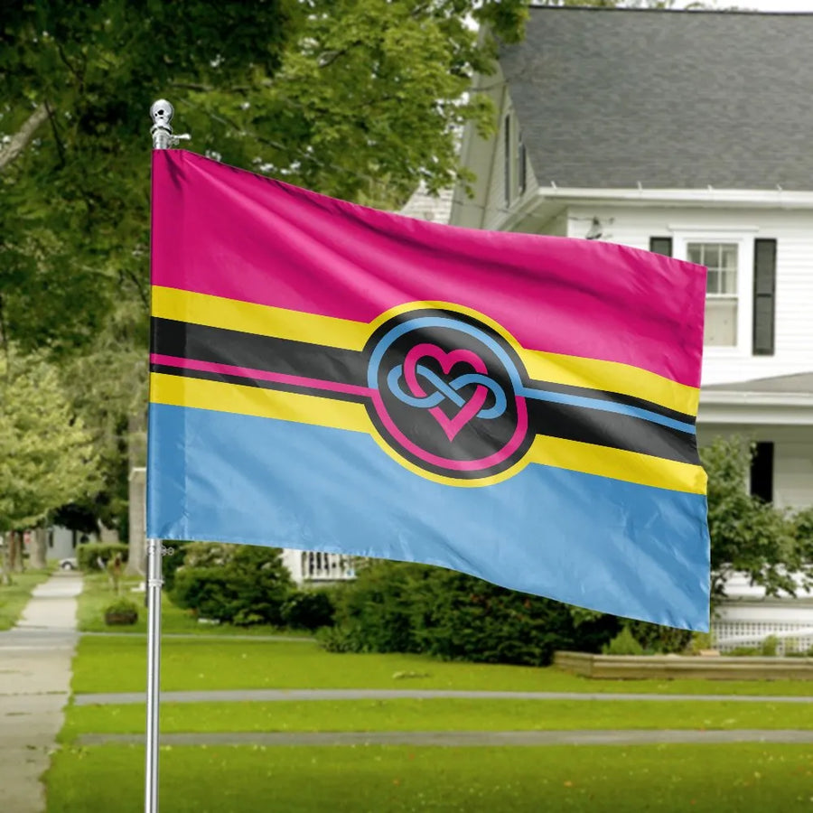 Polyamory Pansexual Pride Flag | Double-Sided Infinity Heart Symbol | Premium Weather-Resistant Polyester | LGBTQ+ Pride Gift & Yard Decor