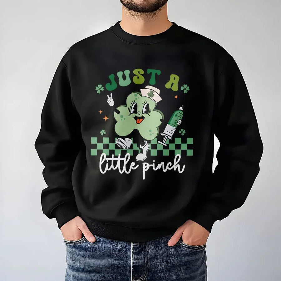 St Patricks Day Nurse Sweatshirt | Just A Little Pinch Shamrock Design | Premium Cotton Blend Crewneck | Cute Medical Student RN Gift Idea