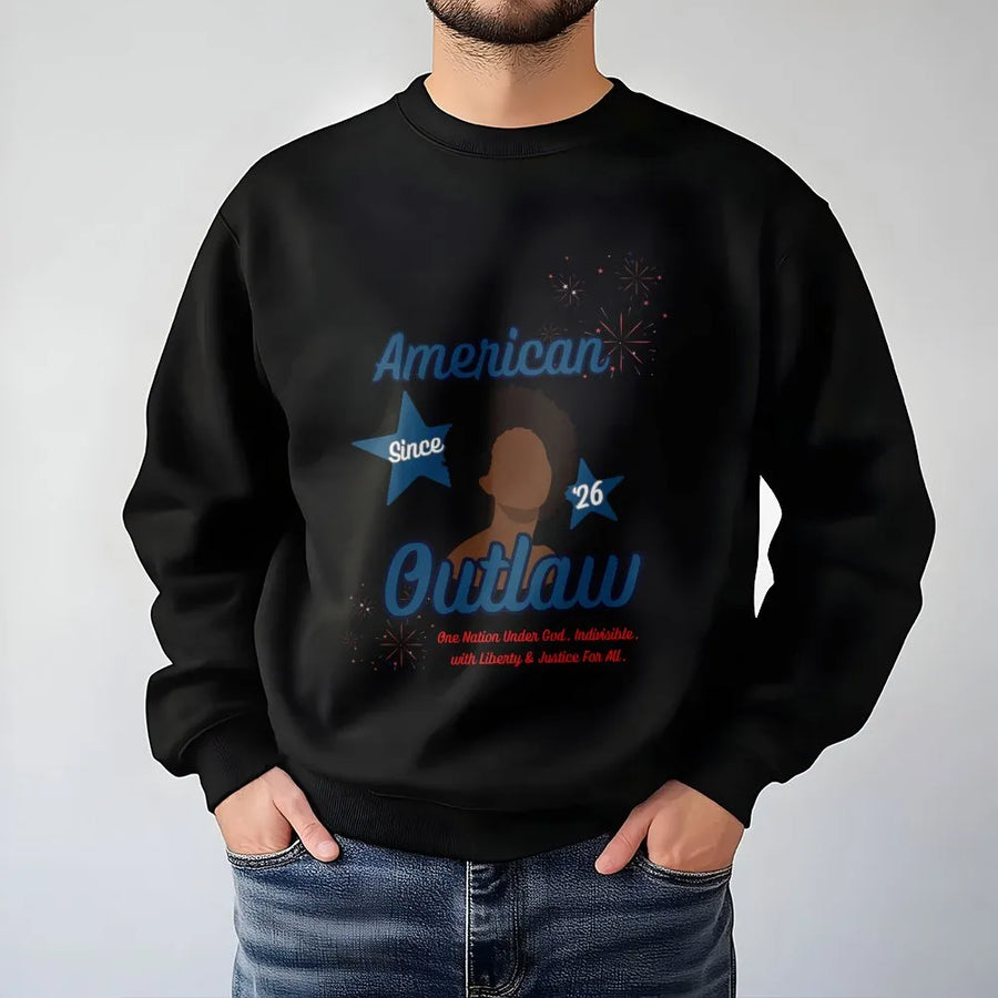 American Outlaw Sweatshirt | Patriotic Afro Graphic Pullover | Cotton Blend Unisex Apparel | Fourth of July Gift for Her