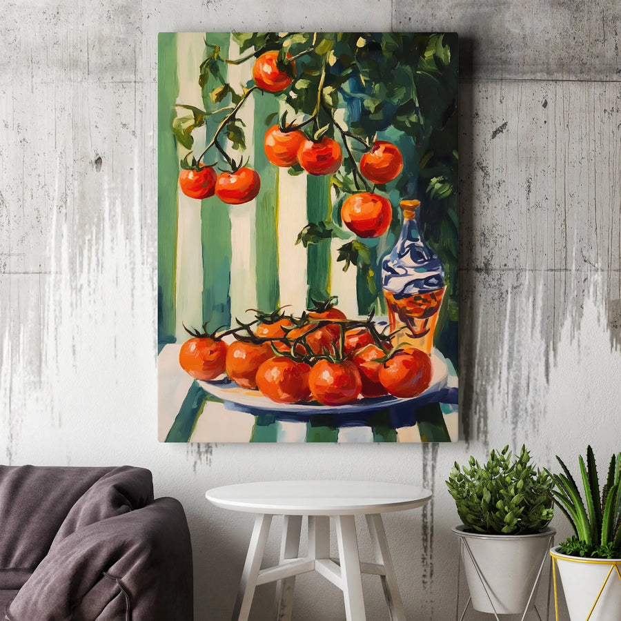 Tomato Still Life Vertical Canvas | Vibrant Farmhouse Painting | Thick Gallery Wrapped Canvas | Premium Kitchen & Dining Room Decor Gift