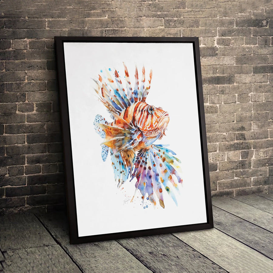 Lionfish Wall Art Canvas | Colorful Watercolor Sea Life Print | Premium 1.25-Inch Gallery Wrap | Coastal Decor Gift for Ocean Lovers