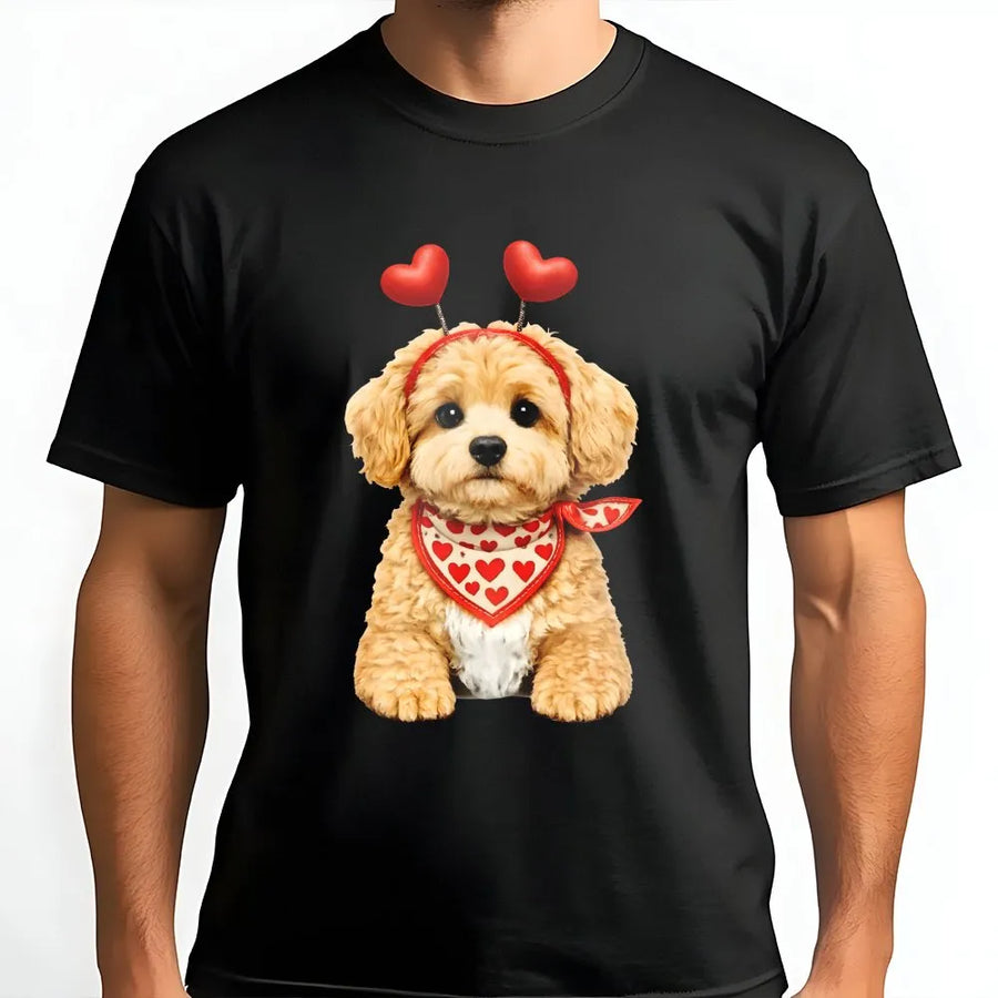 Valentine Dog T-Shirt | Cute Puppy Heart Headband Graphic | 100% Premium Cotton Tee | Romantic Gift for Dog Lovers