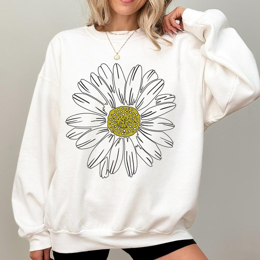 Daisy Flower Graphic Sweatshirt | Minimalist Botanical Art Print | Premium Cotton-Blend Crewneck | Cute Nature Lover Gift For Her