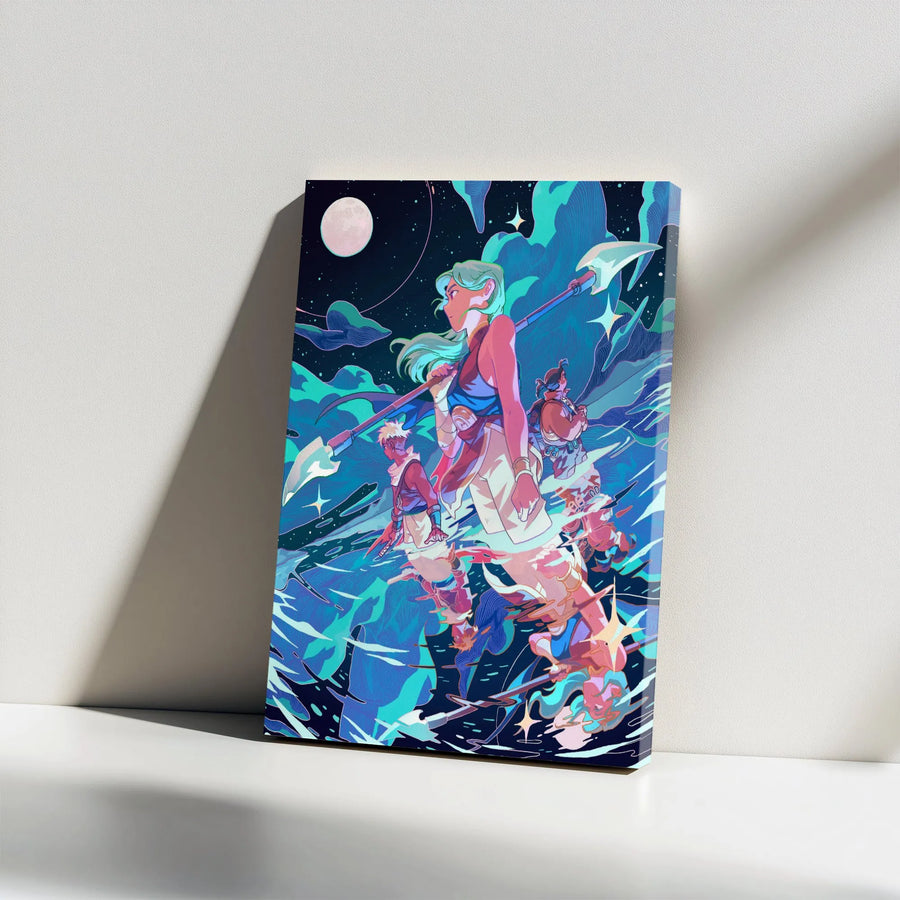 Anime Warrior Wall Art | Fantasy Female Spear Fighter Illustration | Premium Gallery Wrap Canvas | Gift for Manga Enthusiasts