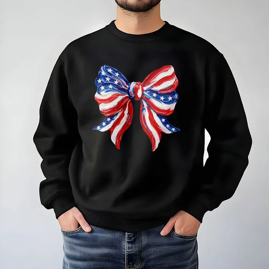 Patriotic Bow Sweatshirt | Coquette USA Flag Graphic | Soft Cotton Blend Crewneck | 4th of July Gift for Her