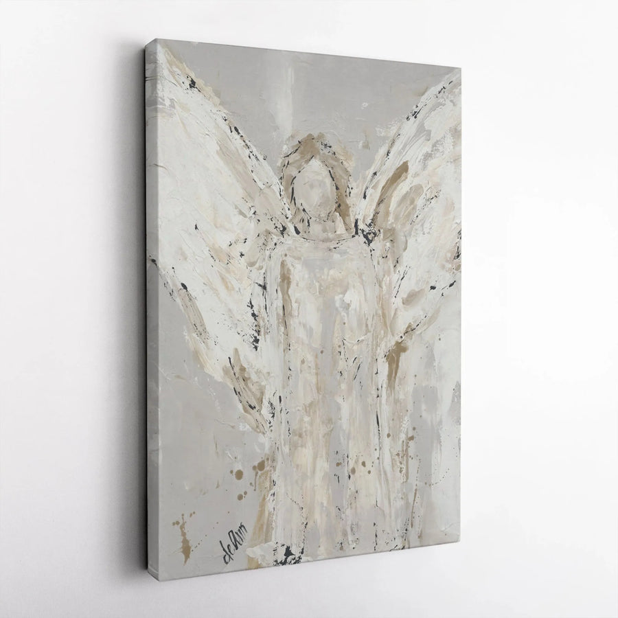 Abstract Angel Canvas Wall Art | With Brave Wings She Flies Inspirational Quote | Premium Textured Print | Spiritual Home Decor Gift for Women