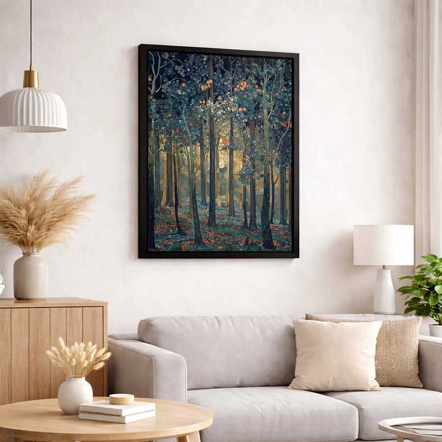 Forest Wall Art | Stained Glass Mosaic Forest With Fruit | Premium 1.25" Gallery Wrap Canvas | Modern Nature Home Decor Gift