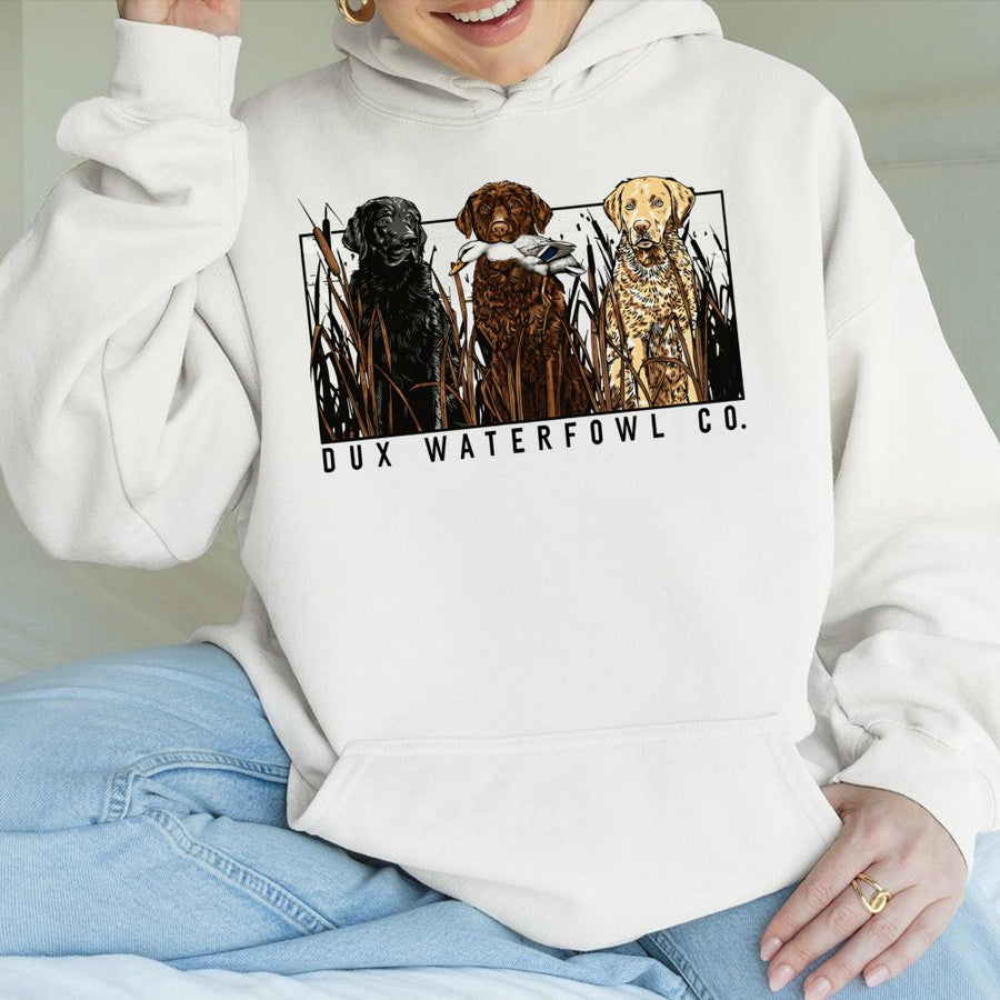 Labrador Retriever Hunting Hoodie | Trio Waterfowl Dog Graphic | Premium Cotton Blend | Gift for Duck Hunters and Outdoor Enthusiasts