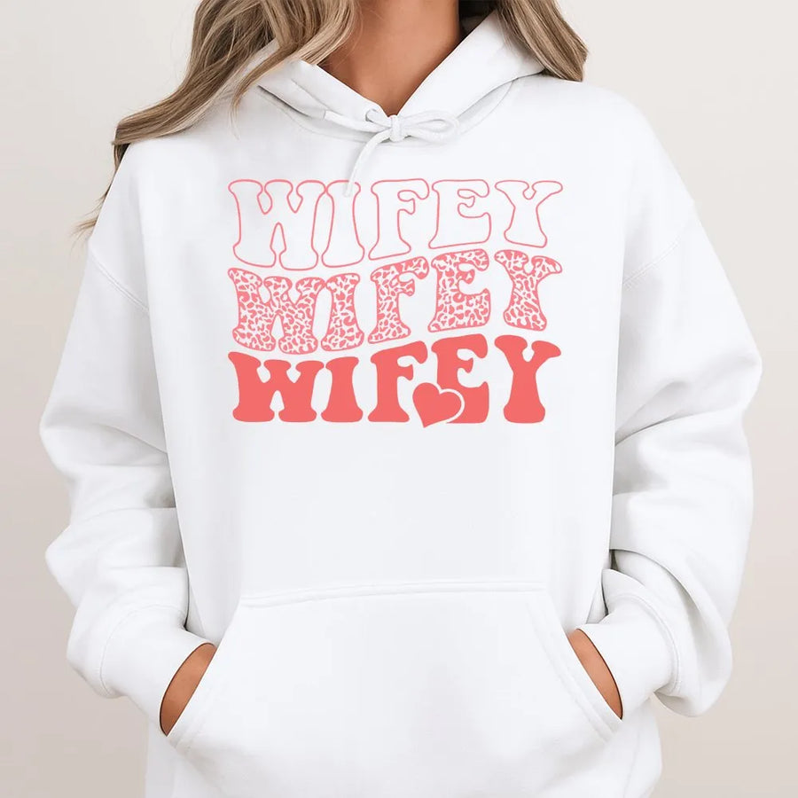 Wifey Hoodie | Retro Leopard Print Graphic | Cotton-Polyester Blend | Trendy Bridal Shower or Honeymoon Gift for Newlywed Women
