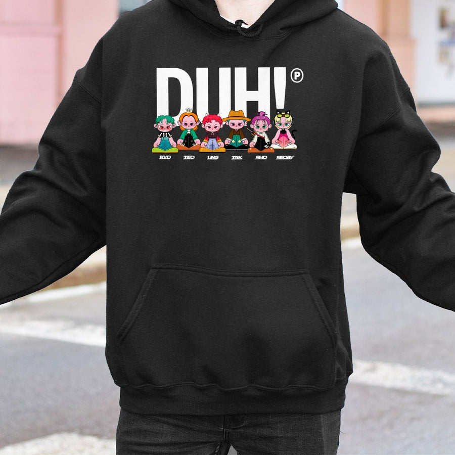 Duh K-Pop Fan Hoodie | Cute Cartoon Member Graphic Print | Premium Cotton-Blend Pullover | Aesthetic Concert Outfit Gift For Stan