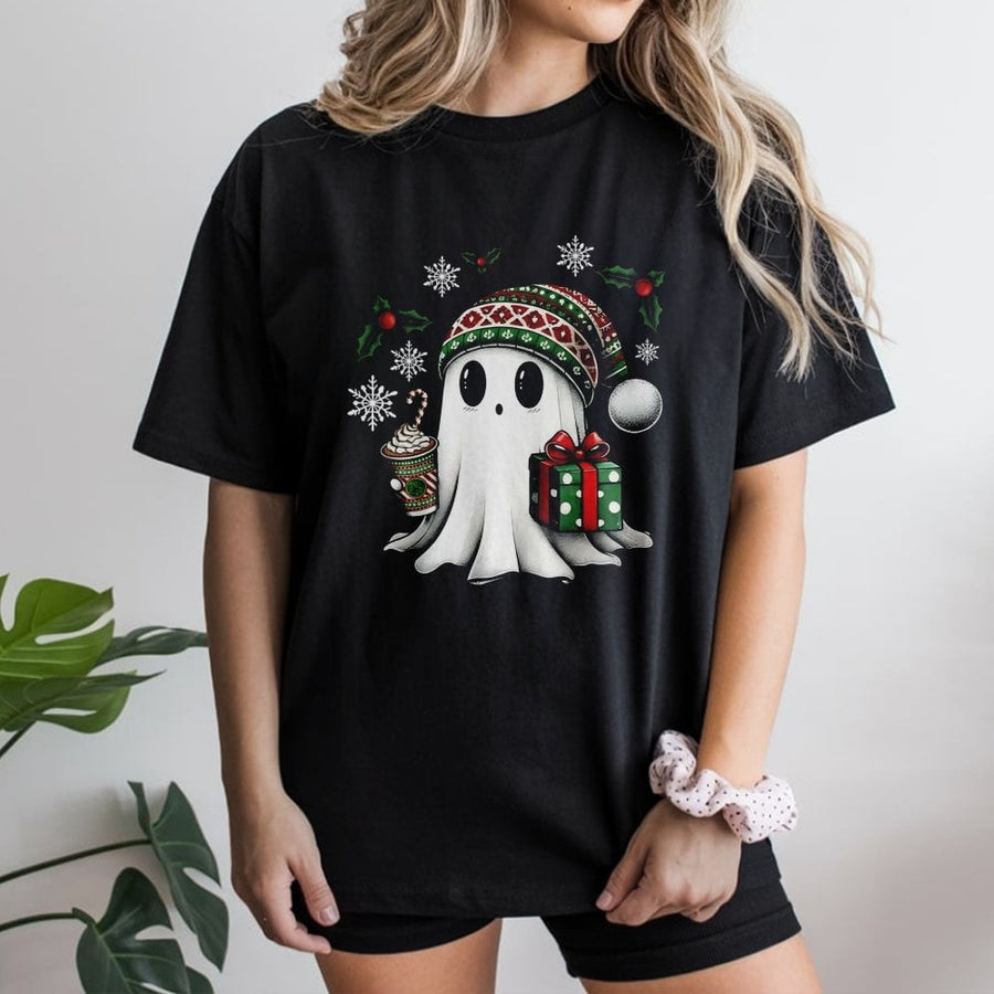 Cute Ghost Christmas T-Shirt | Festive Spooky Season Holiday Graphic | Premium Soft Cotton Tee | Unique Winter Gift for Ghost Lovers