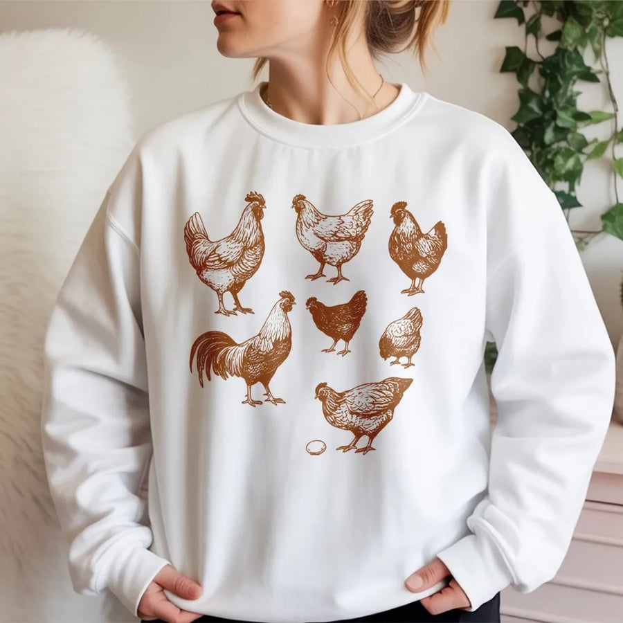 Chicken Lover Sweatshirt | Vintage Farm Animal Graphic Print | Soft Cotton Blend Apparel | Unique Gift for Farmers and Poultry Enthusiasts