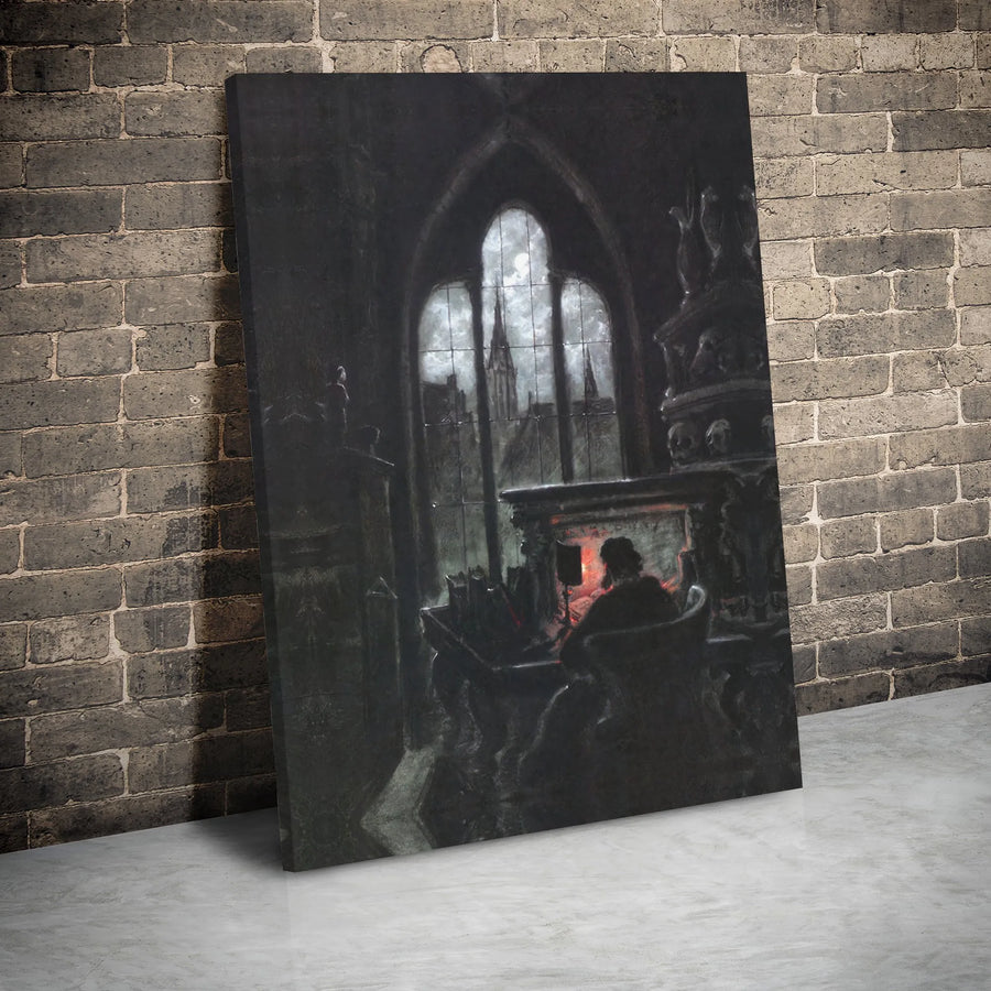 Dark Academia Wall Art Canvas | Moody Gothic Writer Study Print | Premium Gallery Wrap Decor | Atmospheric Home Office Library Gift