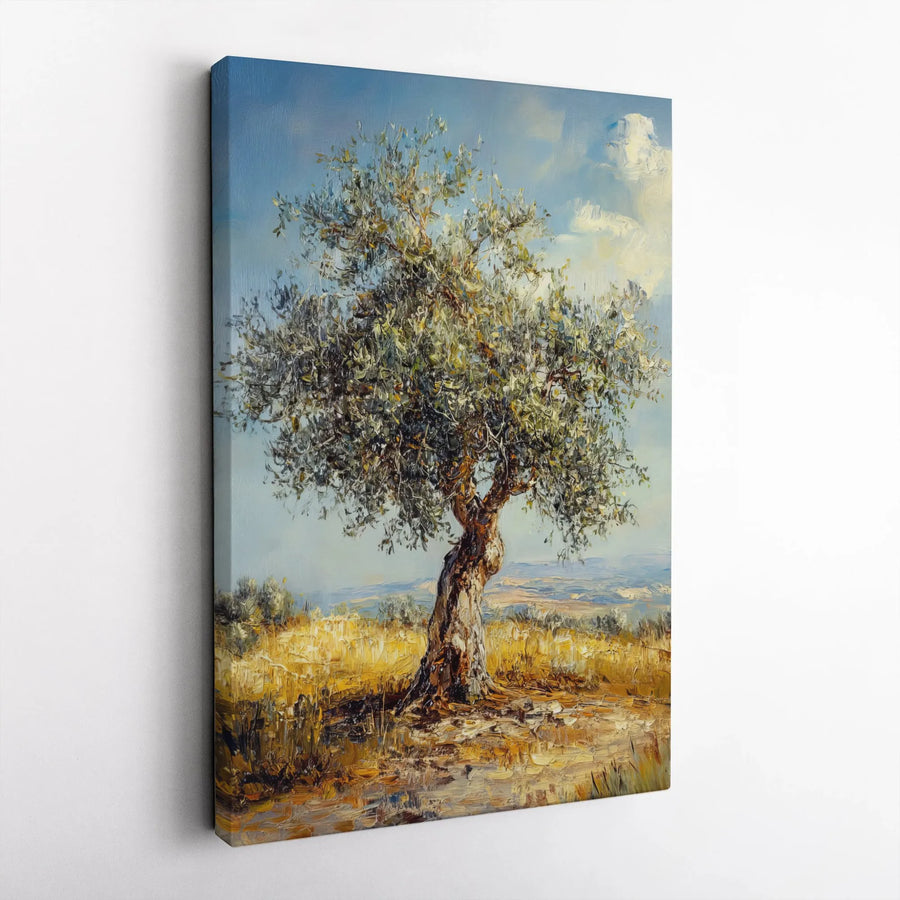 Olive Tree Oil Painting Wall Art | Textured Impasto Mediterranean Landscape | Premium Gallery Wrapped Canvas | Mediterranean Home Decor Gift