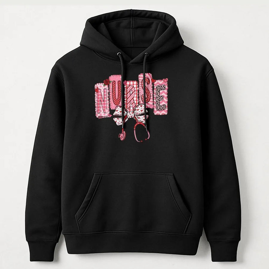 Nurse Valentine Hoodie | Coquette Aesthetic Stethoscope Bow Graphic | Premium Cotton Blend | Gift for Nursing Students and RNs