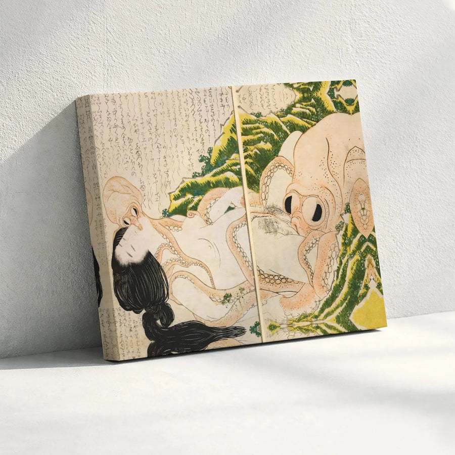 Hokusai The Dream of the Fisherman's Wife Canvas Art | Famous Ukiyo-e Octopus Woodblock Print | Premium Stretched Canvas | Vintage Japanese Art Collector Gift