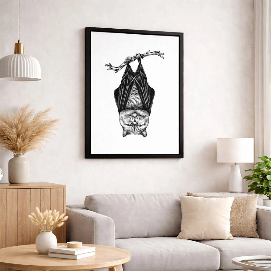 Bat Cat Hybrid Canvas Print | Surreal Animal Wall Art | Premium Gallery-Wrapped Stretched Canvas | Gothic Home Decor Gift