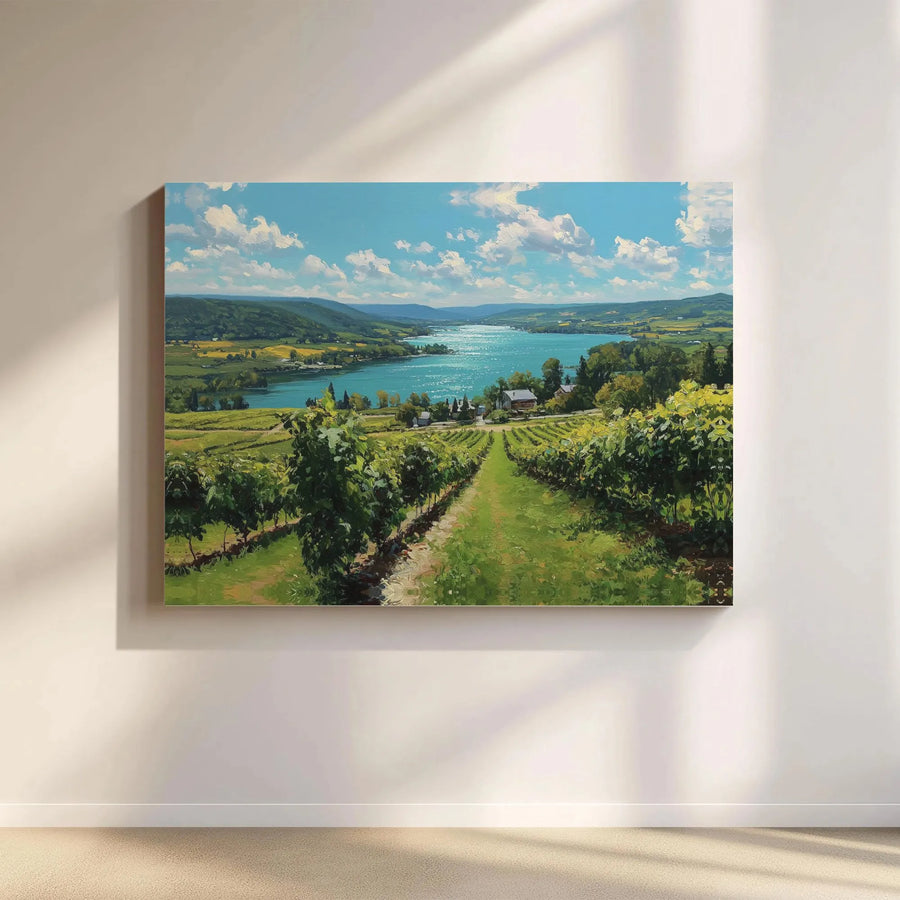 Vineyard Lake Landscape Canvas Wall Art | Impressionist Wine Country Scenery | 1.25 Inch Gallery Wrap | Premium Home Decor Print
