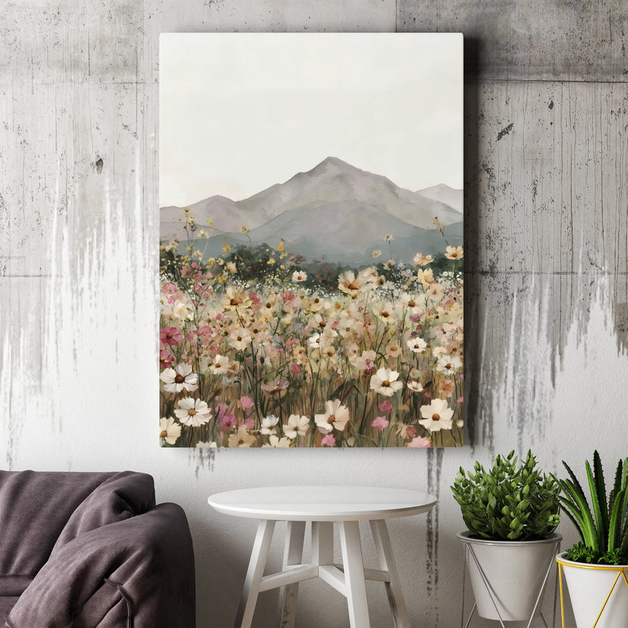 Wildflower Mountain Canvas Print | Watercolor Landscape Art | Premium Gallery Wrapped Canvas | Rustic Cottagecore Home Decor Gift