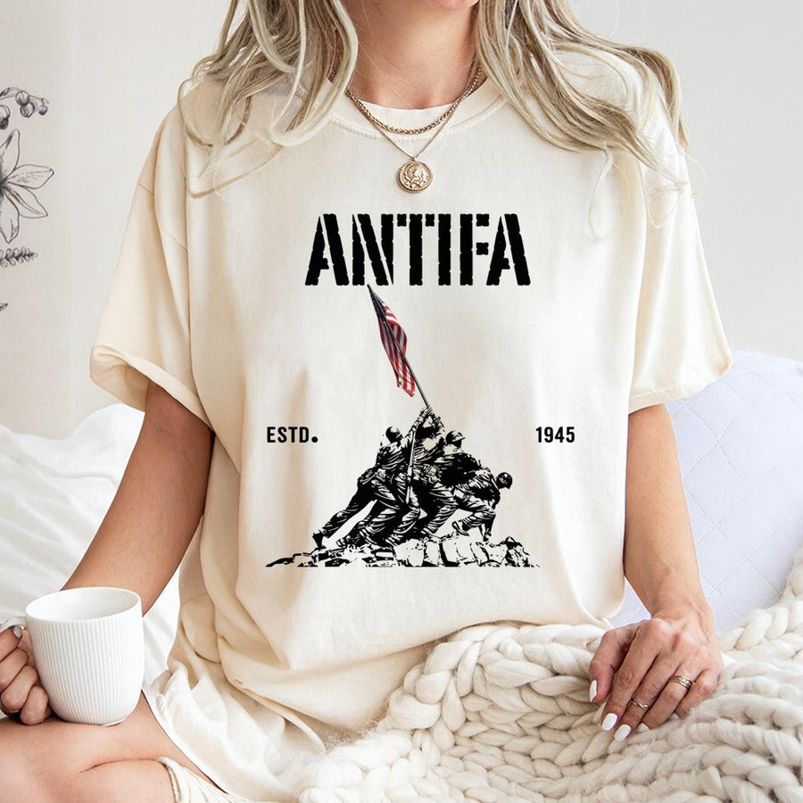 Antifa Estd 1945 T-Shirt | Anti-Fascist Graphic | 100% Soft Cotton Premium Tee | Pro-Democracy Protest Apparel For Men And Women