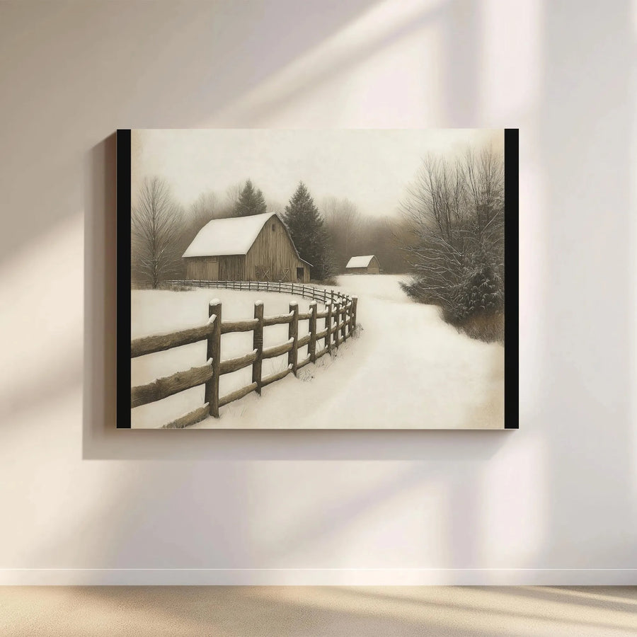 Winter Barn Canvas Wall Art | Snowy Rustic Landscape Print | Premium 1.25" Gallery Wrap | Seasonal Farmhouse Home Decor for Living Room
