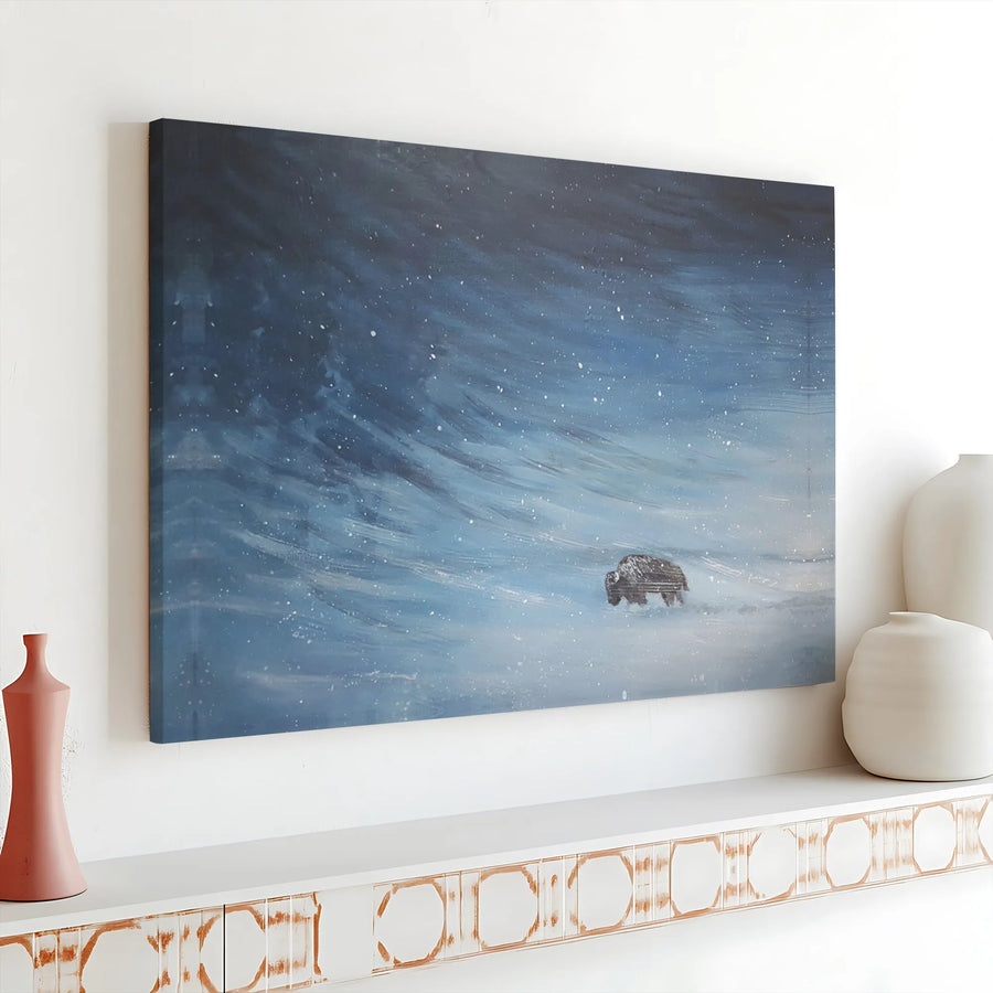 Bison in Winter Snowstorm Canvas Art | Wildlife Blizzard Wall Decor | 1.25-Inch Gallery Wrap Premium Print | Rustic Nature Lodge Gift