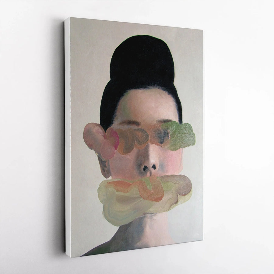 Abstract Portrait Canvas Wall Art | Surreal Female Face with Obscured Features | Premium Gallery Wrap Print | Modern Home & Office Decor