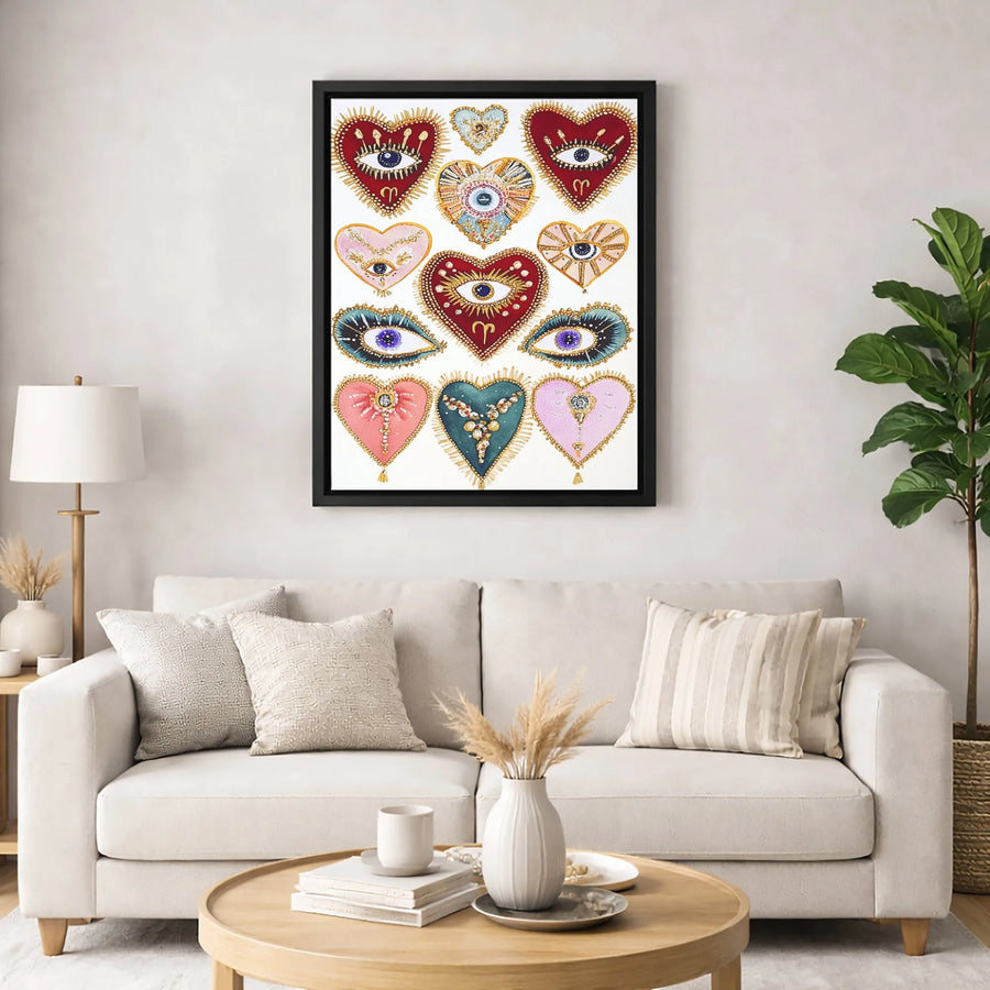 Bohemian Evil Eye Heart Canvas Art | Aries Zodiac Symbol Decor | Premium Gallery Wrap Print | Spiritual Wall Decor Gift