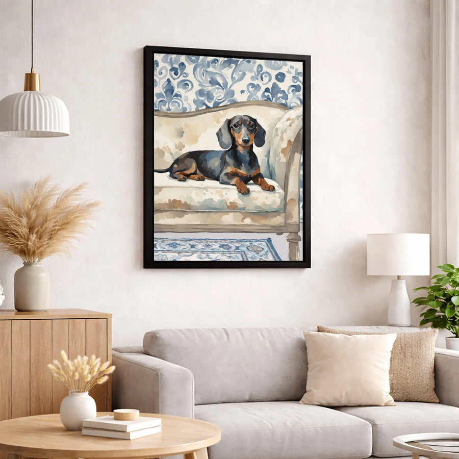Dachshund Dog Wall Art | Watercolor Portrait On Couch | Premium 1.25" Gallery Canvas | Gift For Dog Lovers & Pet Owners