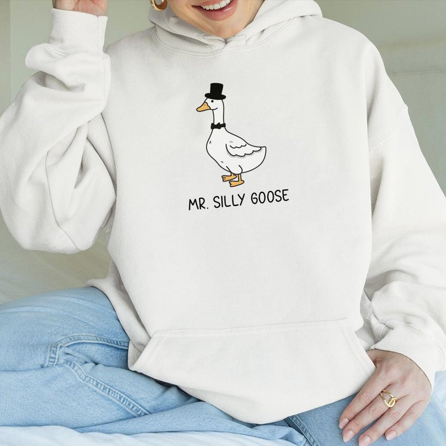 Mr. Silly Goose Hoodie | Cute Dapper Animal Graphic Sweatshirt | Premium Cotton Blend Pullover | Funny Gift for Goose Lovers and Couples