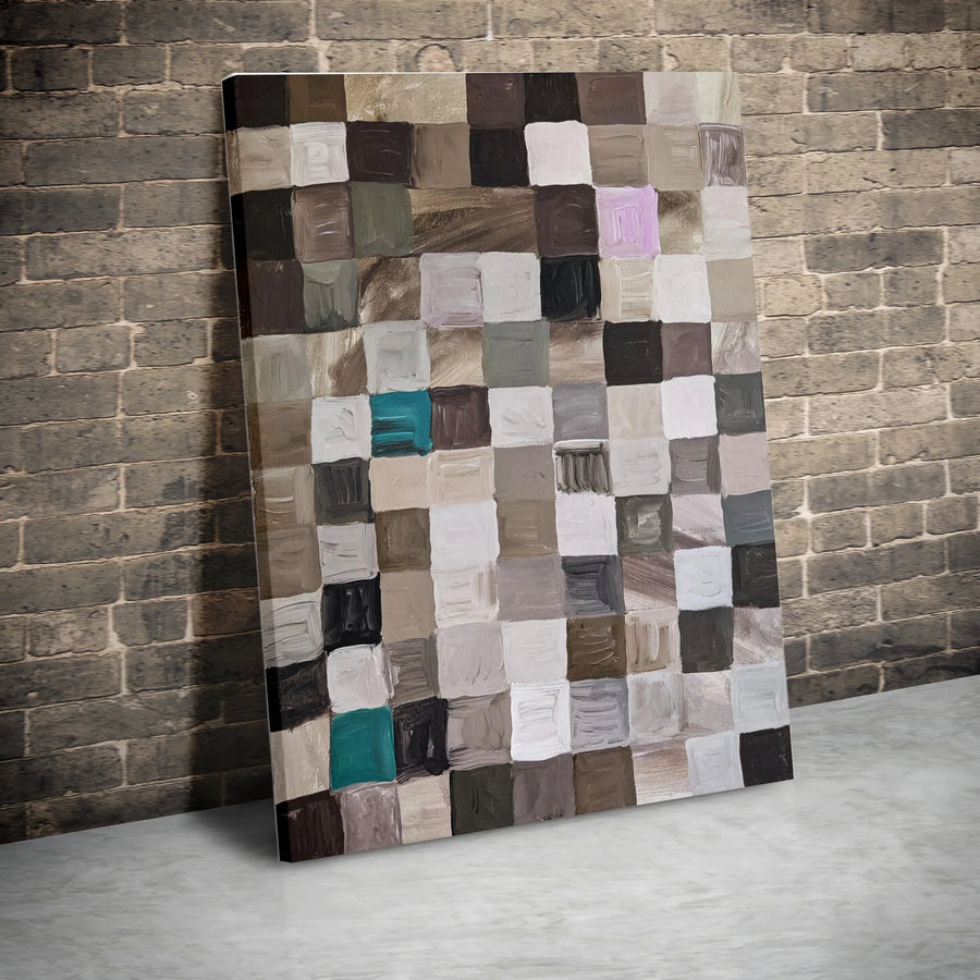 Abstract Geometric Canvas Print | Textured Brown and Turquoise Pixel Art | Thick Gallery Wrapped Wall Art | Modern Home & Office Decor Gift