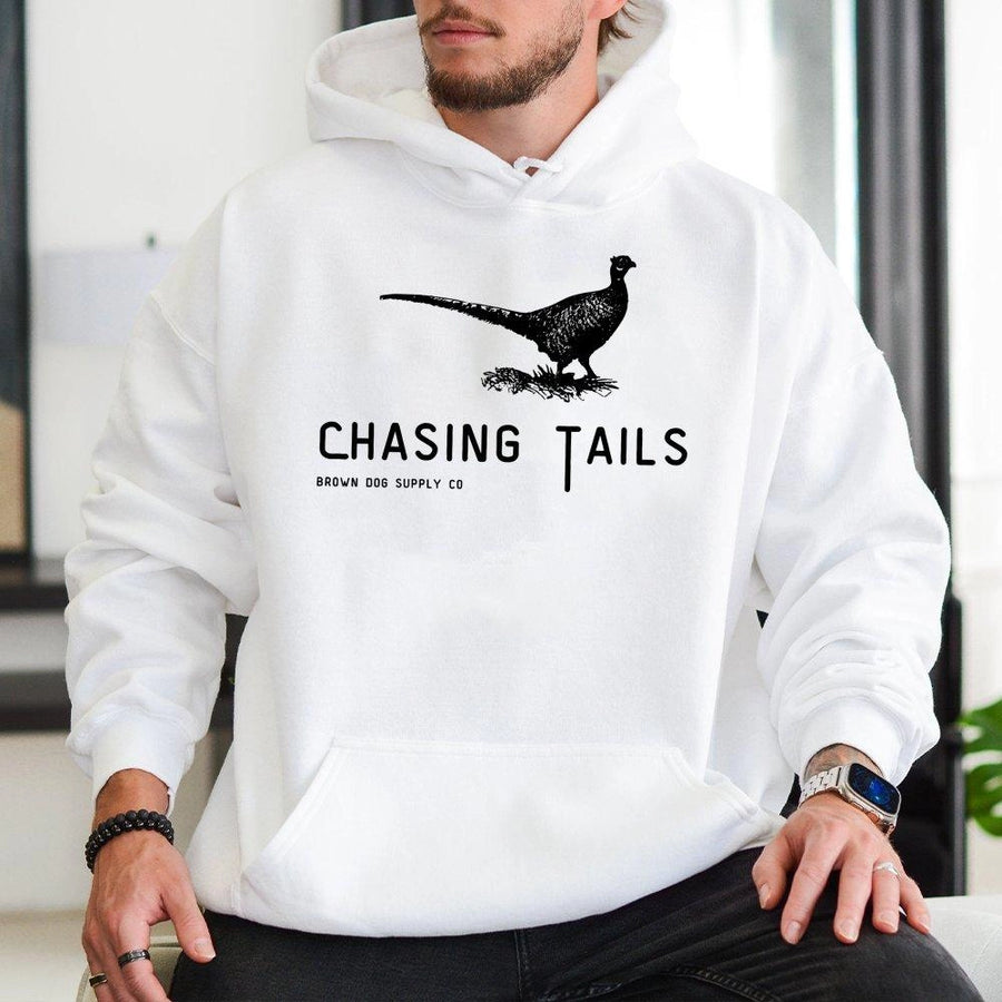 Pheasant Hunting Hoodie | Chasing Tails Bird Dog Graphic | Premium Cotton Blend | Gift For Upland Hunter & Wildlife Enthusiast