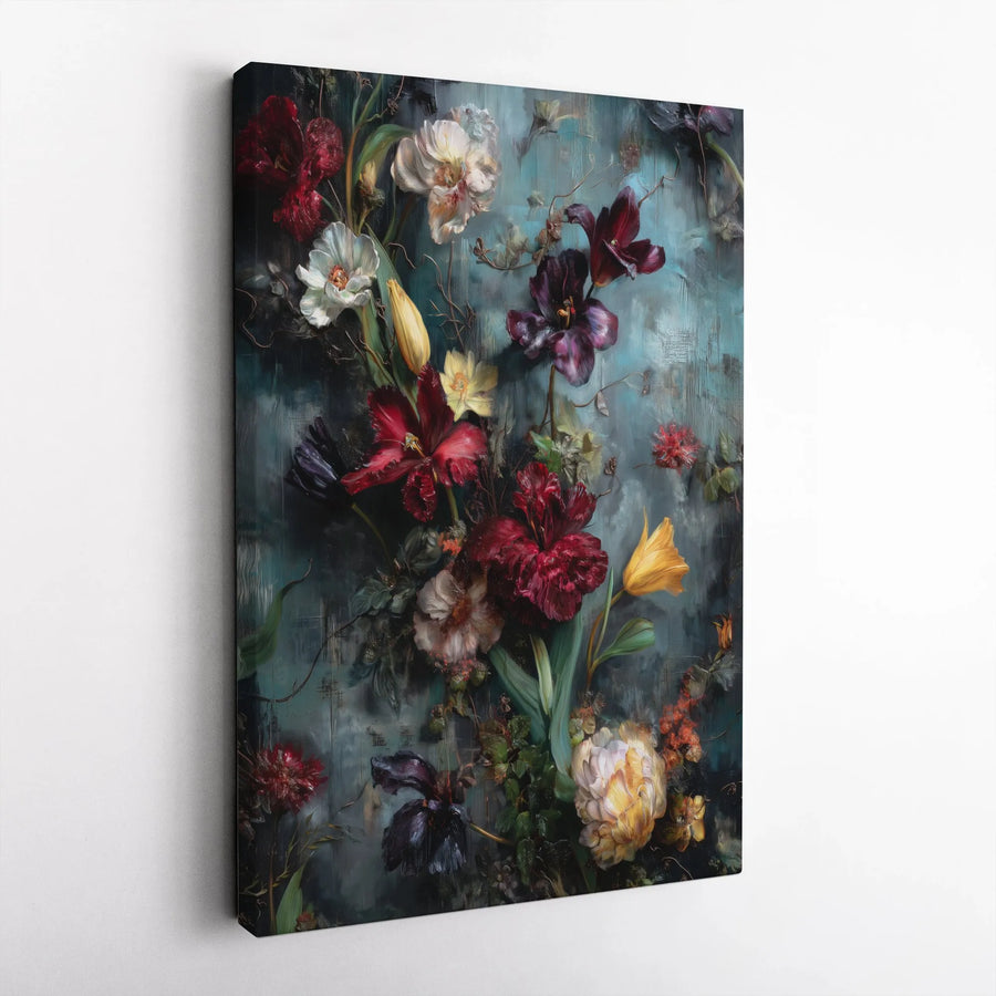 Dark Floral Canvas Print | Vintage Botanical Oil Painting Print | Premium Gallery Wrapped Canvas | Collector's Gift for Dark Academia Decor
