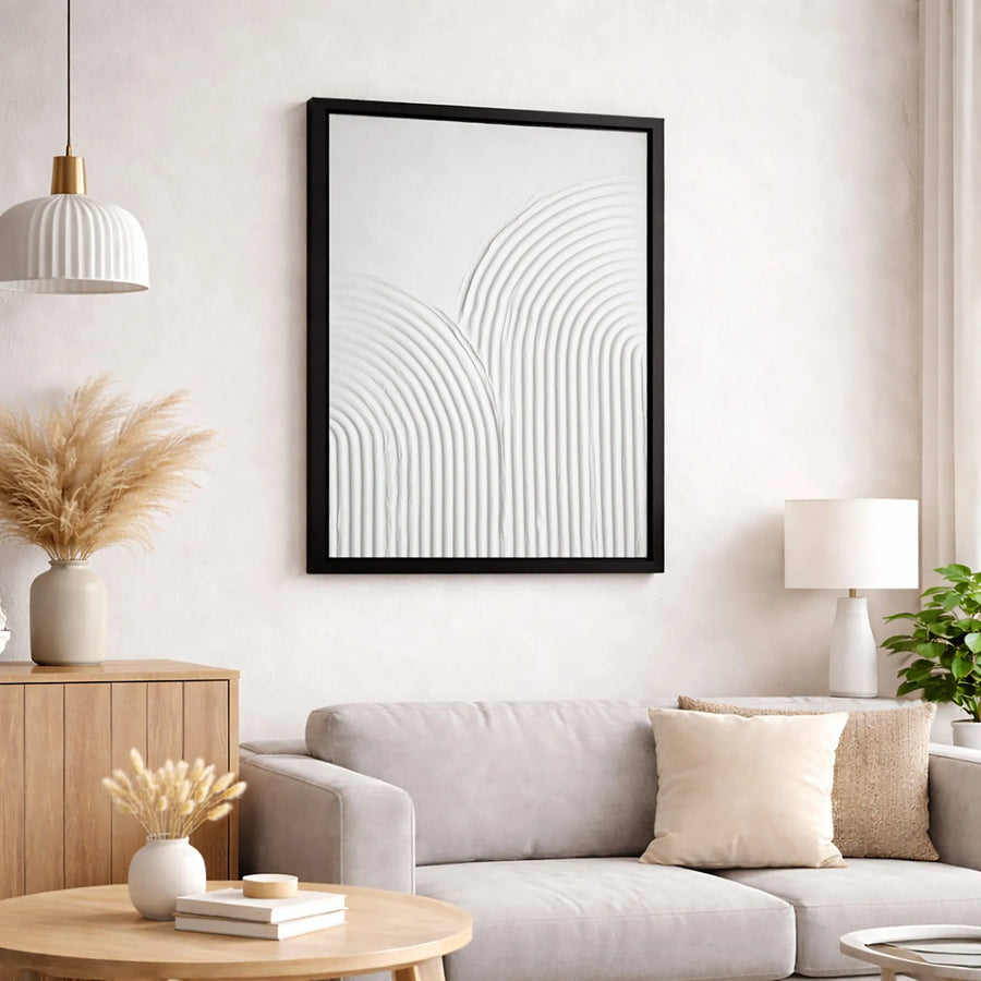 Minimalist White Textured Canvas Print | Modern 3D Plaster Effect Abstract Art | 1.25-Inch Gallery Wrap | Neutral Boho Home Decor Wall Art